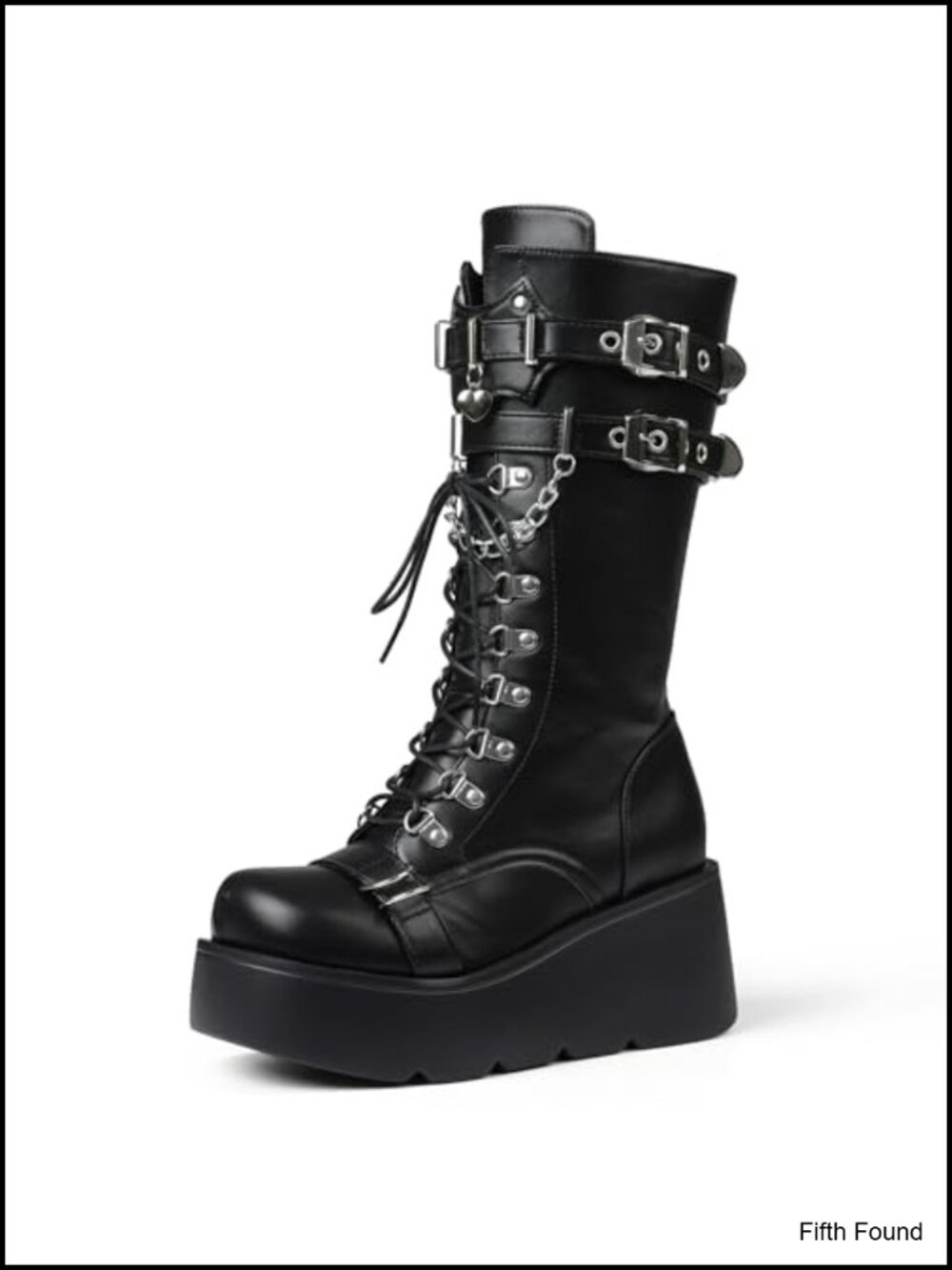 Women's Platform Mid Calf Combat Boots Chunky Wedge Heel Lace Up